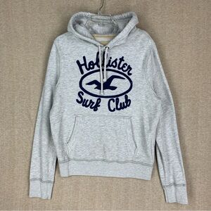Vtg Hollister Hoodie Mens L Gray Y2K Spell Out Logo Surf Club Sweatshirt Heavy